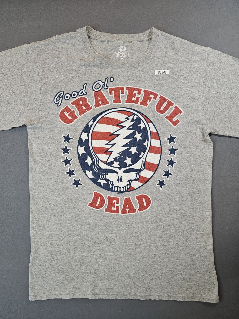 Liquid Blue Grateful Dead Steal Your Face American Flag Gray Graphic Tee T-Shirt